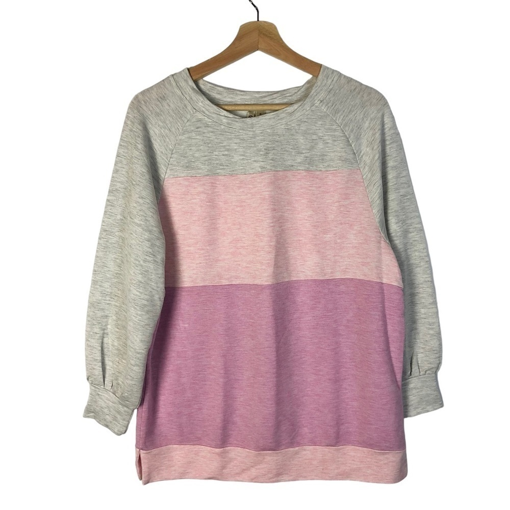 Versona Gray & Pink Colorblock Crewneck Sweatshirt S‎